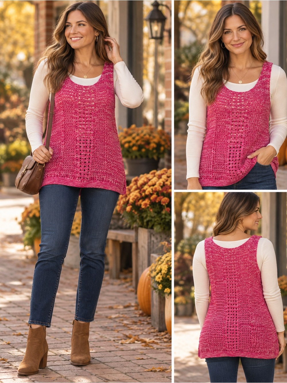 Gap Open Stitch Knit Tank Top Medium Pink Crochet Sleeveless Sweater